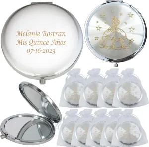 WE Mis Quince A?os (12 PCS) Sweet 15, Sweet Sixteen, Quincea?era, Mis 15 A?os Compact Mirror (Silver)
