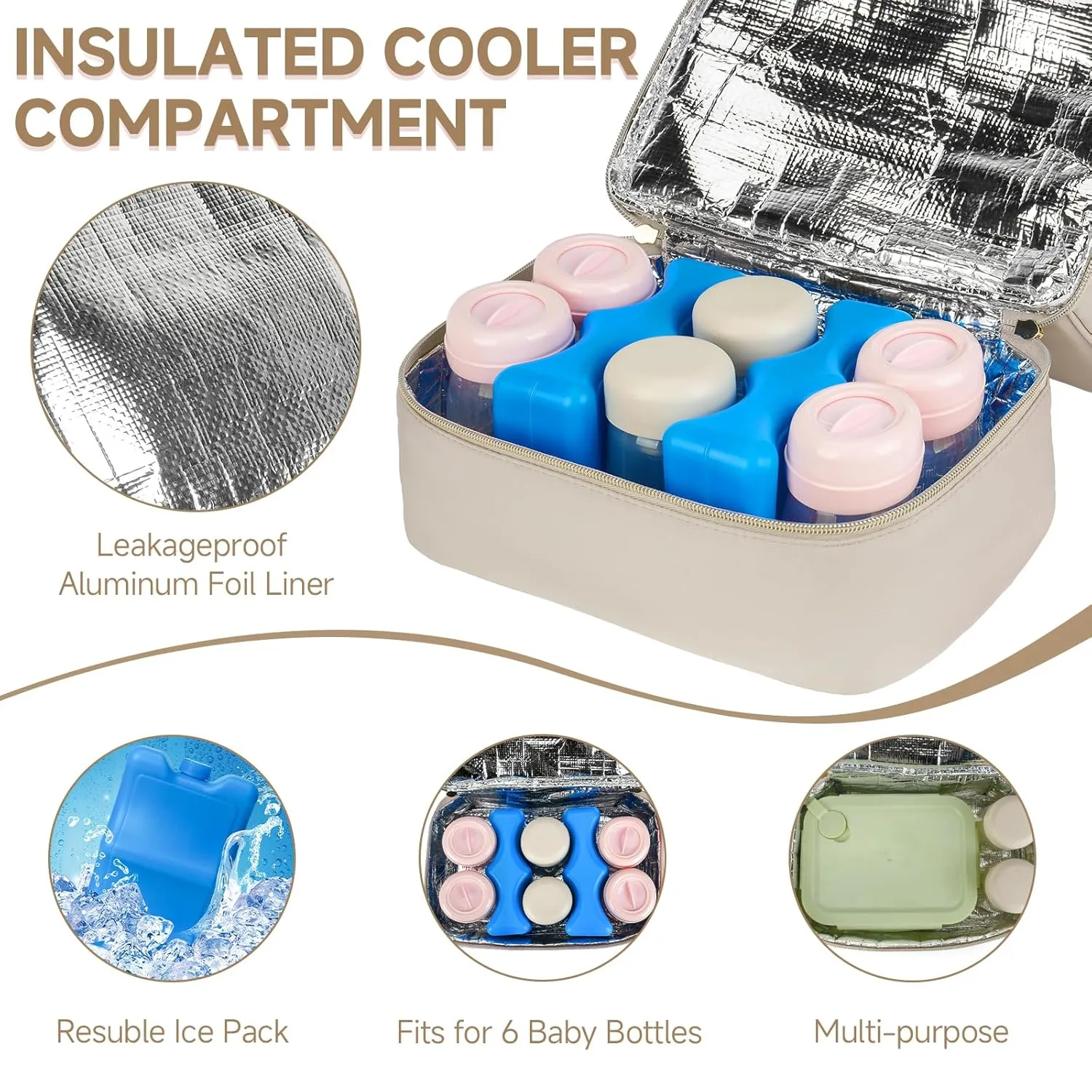Wearable Breast Pump Bag with Cooler Compartment Fits for Willow/Elvie/Momcozy M5/S12 Pro/Medela, Breast Milk Travel Tote Bag with Ice Pack & Waterproof Mat,Apricot