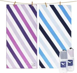 Whale Flotilla 2 Pack Quick Dry Beach Towels Oversized (35"x70"), Microfiber Sand-Free Beach Towel Set, Extra Large Compact Pool Travel Accessories, Blue and Purple