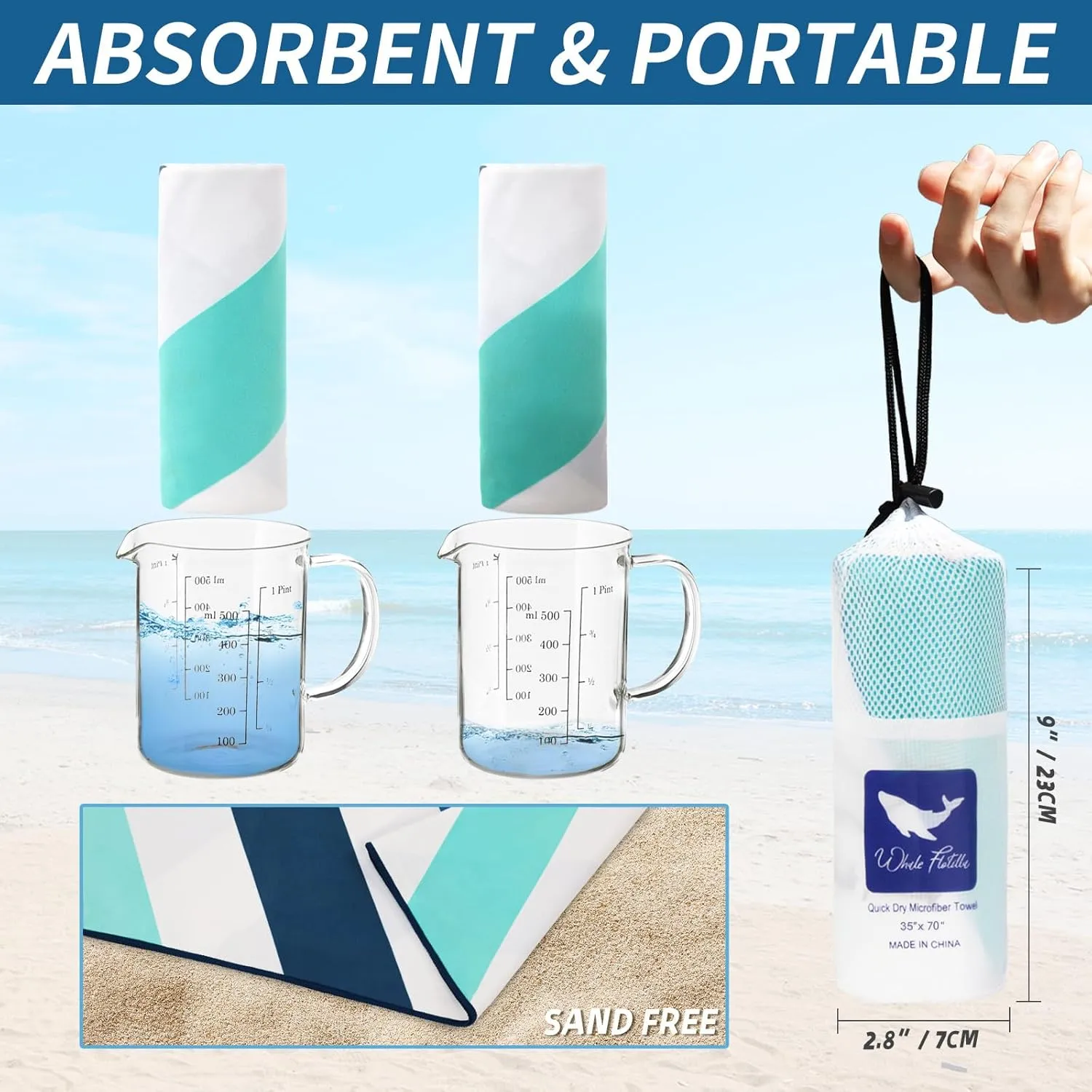 Whale Flotilla 2 Pack Quick Dry Beach Towels Oversized (35"x70"), Microfiber Sand-Free Beach Towel Set, Extra Large Compact Pool Travel Accessories, Blue and Purple