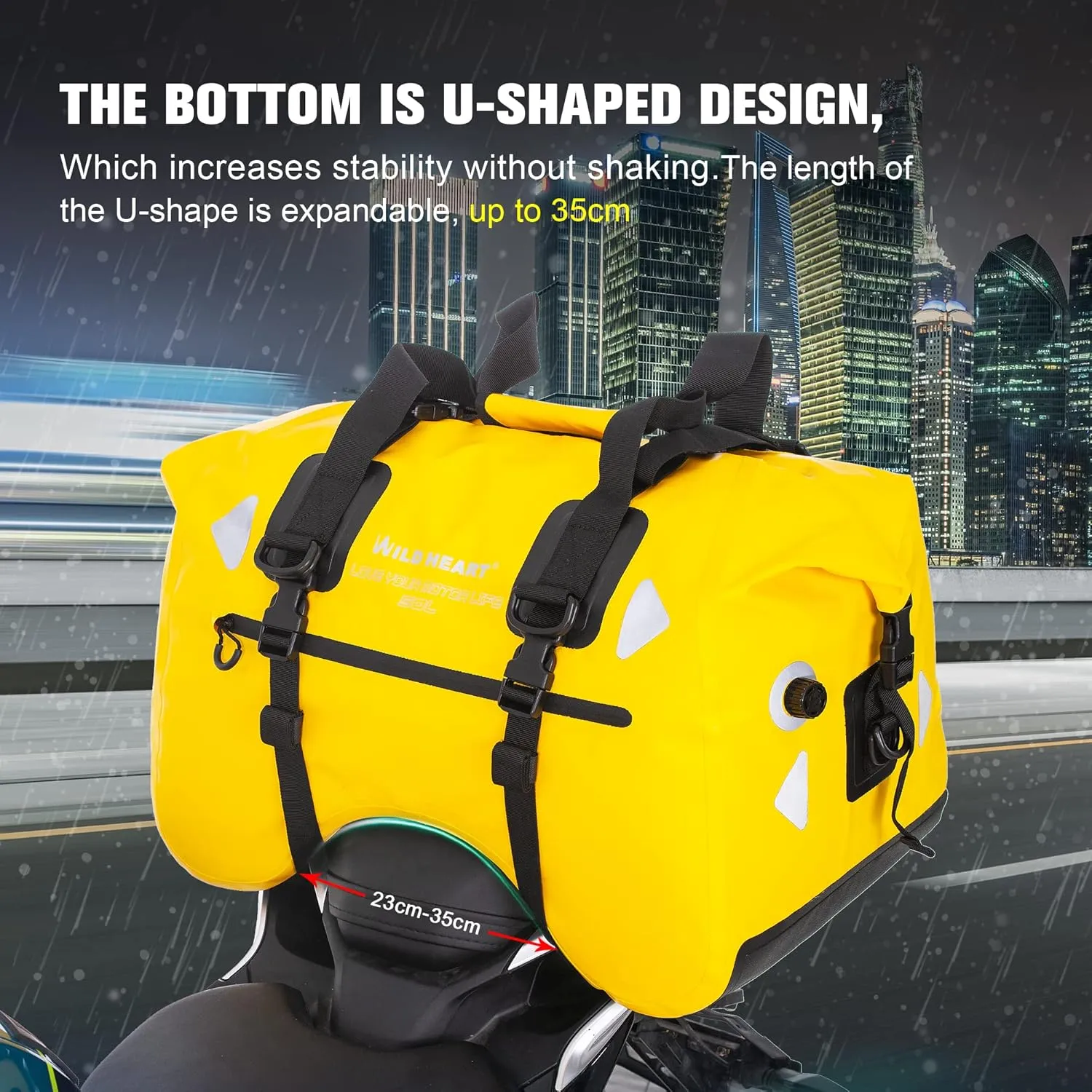 WILD HEART Dry Motorcycle Tail bag 70L/50L With Rope Straps and Inner Pocket Waterproof PVC 500D for Travel,Motorcycle and so on