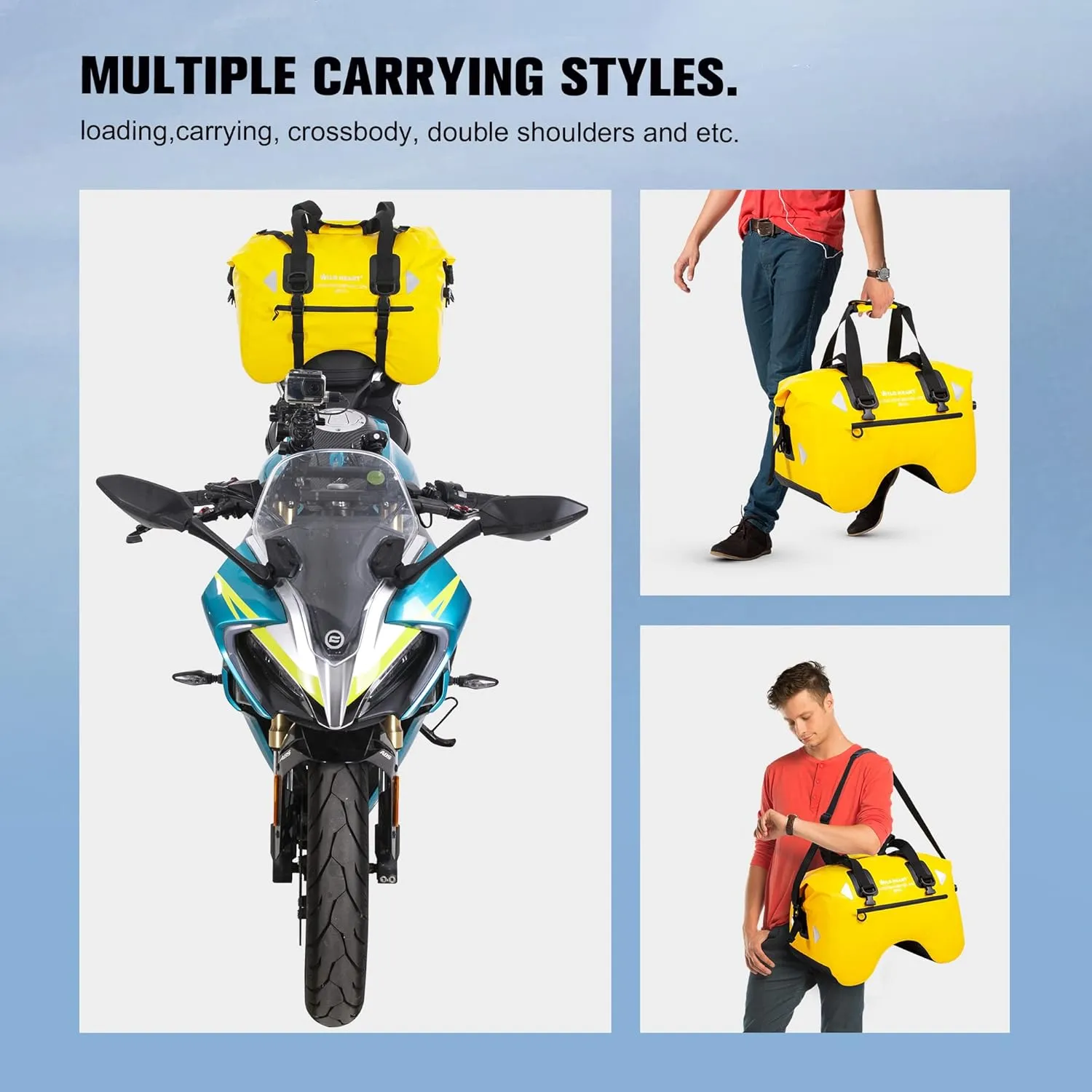 WILD HEART Dry Motorcycle Tail bag 70L/50L With Rope Straps and Inner Pocket Waterproof PVC 500D for Travel,Motorcycle and so on