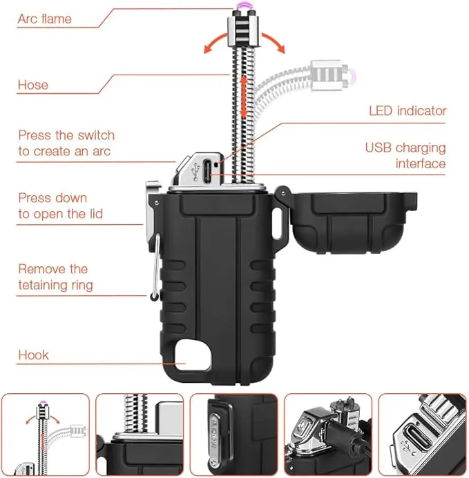 Windproof Electric Lighter - Plasma Lighters with Long Flexible Neck, Rechargeable Electric Candle Lighters, Waterproof Torch Lighter, Camping Accessories Survival Hiking Gear (Camo)