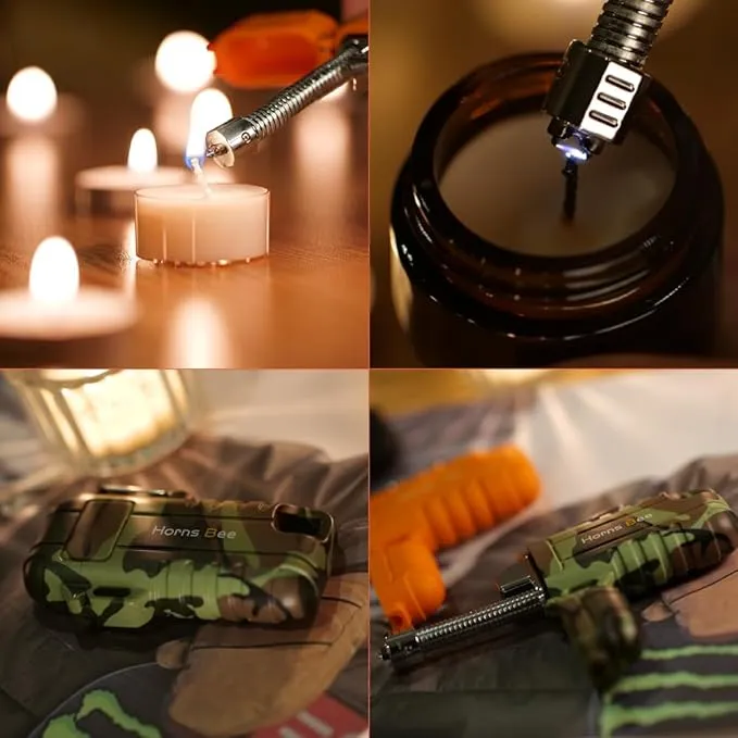 Windproof Electric Lighter - Plasma Lighters with Long Flexible Neck, Rechargeable Electric Candle Lighters, Waterproof Torch Lighter, Camping Accessories Survival Hiking Gear (Camo)