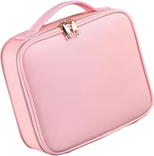 with Toiletry Leather Barber Organizer Bag Adjustable Makeup Storage Pu Compartments Cosmetics, Pink, 26x23cm