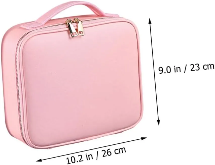 with Toiletry Leather Barber Organizer Bag Adjustable Makeup Storage Pu Compartments Cosmetics, Pink, 26x23cm