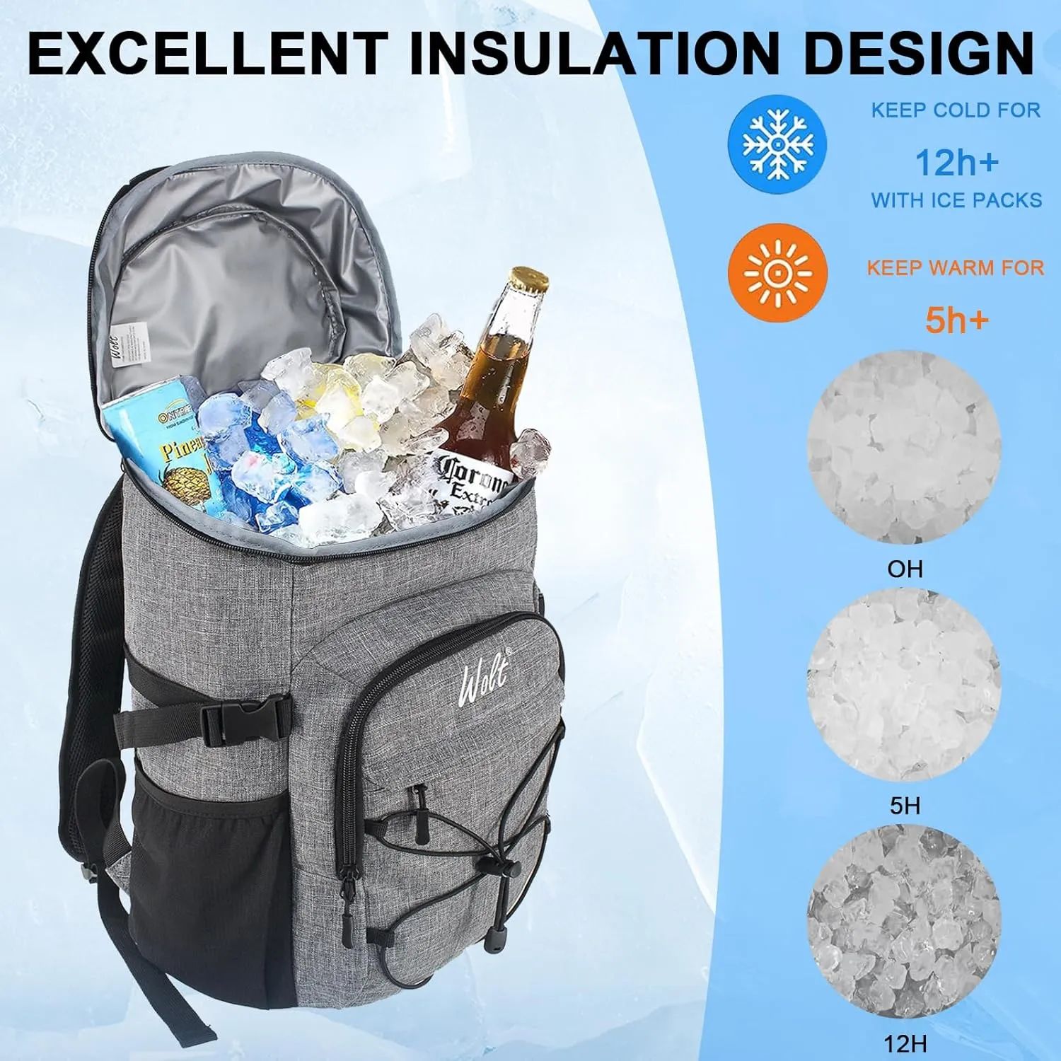 WOLT Cooler Backpack,24 Cans Insulated Backpack Cooler Leakproof,Lightweight Soft Cooler Bag,Camping Cooler,Large Capacity Beach Cooler,Waterproof Travel Cooler Lunch Backpack for Hiking
