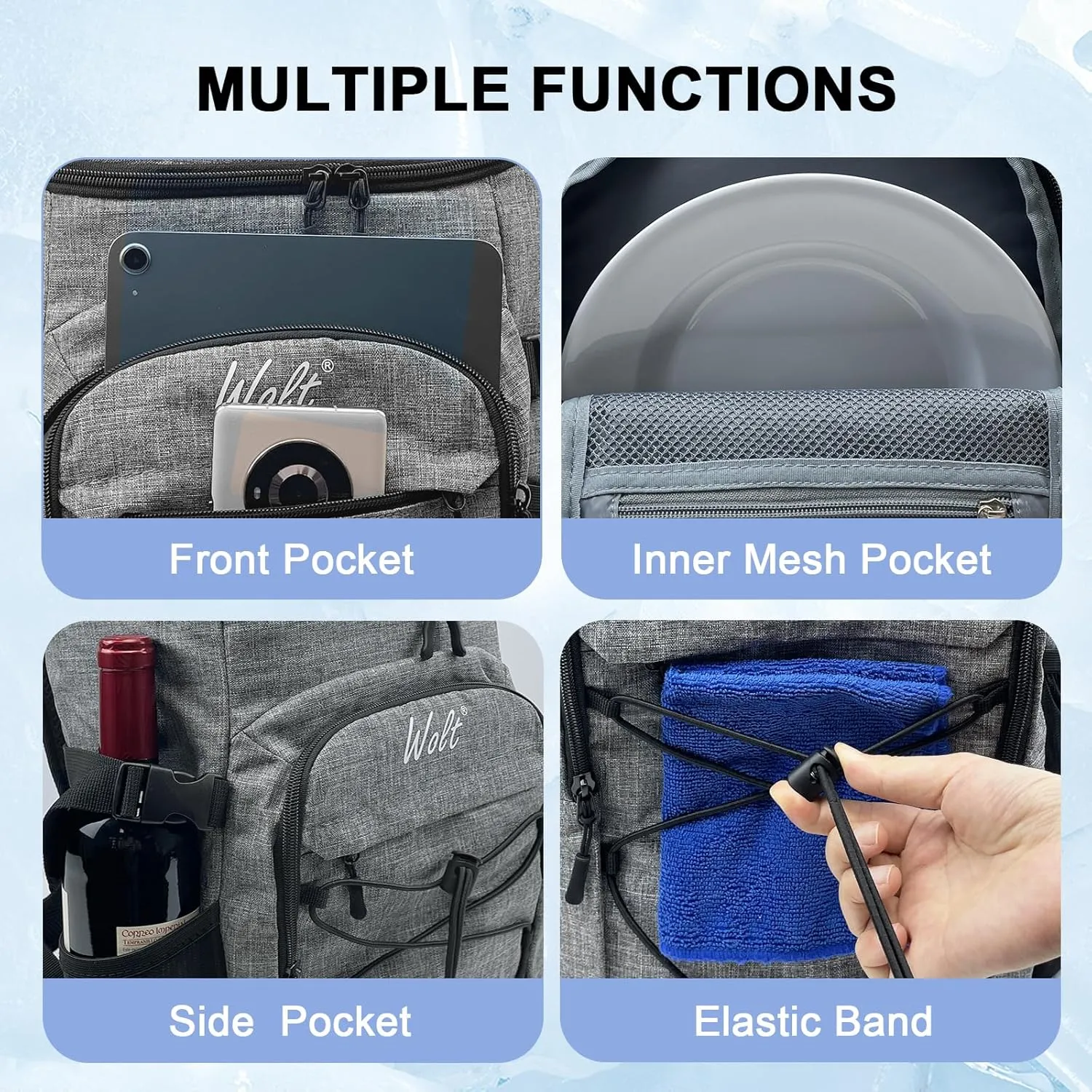 WOLT Cooler Backpack,24 Cans Insulated Backpack Cooler Leakproof,Lightweight Soft Cooler Bag,Camping Cooler,Large Capacity Beach Cooler,Waterproof Travel Cooler Lunch Backpack for Hiking