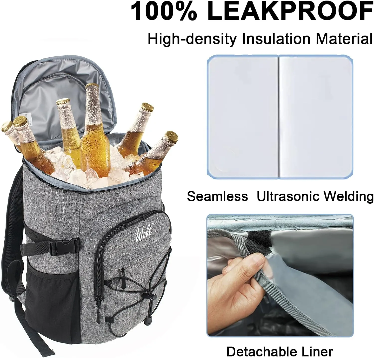WOLT Cooler Backpack,24 Cans Insulated Backpack Cooler Leakproof,Lightweight Soft Cooler Bag,Camping Cooler,Large Capacity Beach Cooler,Waterproof Travel Cooler Lunch Backpack for Hiking