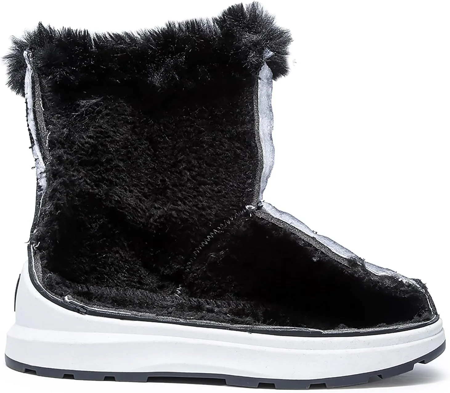 Women's Lace Up Fur Winter Flat Snow Boots Cold Weather Outdoor Faux Fur Lined Warm Waterproof Boot, Lace Up Round Head Plush Lined Chunky Heel Thermal Snow Boots