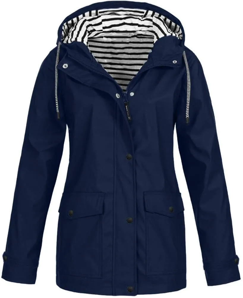 Women's Long Rain Jacket With Hood Raincoat Waterproof Windbreaker 2025 Trench Outdoor Coat