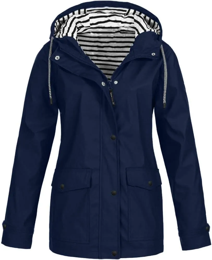Women's Long Rain Jacket With Hood Raincoat Waterproof Windbreaker 2025 Trench Outdoor Coat