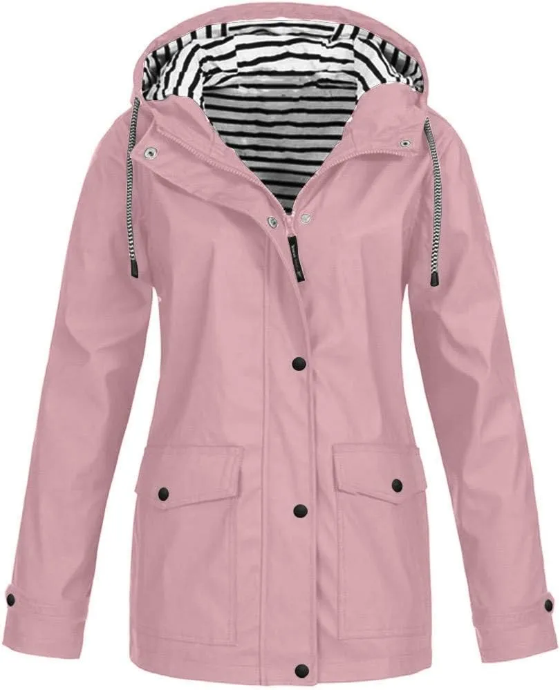 Women's Long Rain Jacket With Hood Raincoat Waterproof Windbreaker 2025 Trench Outdoor Coat