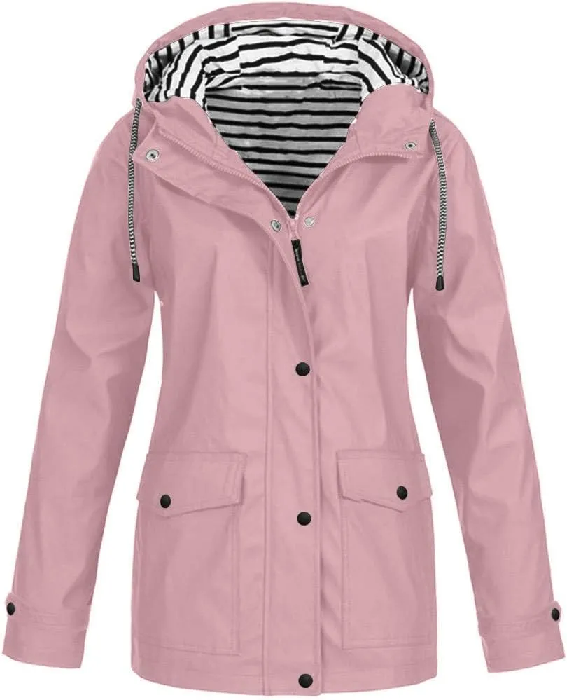 Women's Long Rain Jacket With Hood Raincoat Waterproof Windbreaker 2025 Trench Outdoor Coat