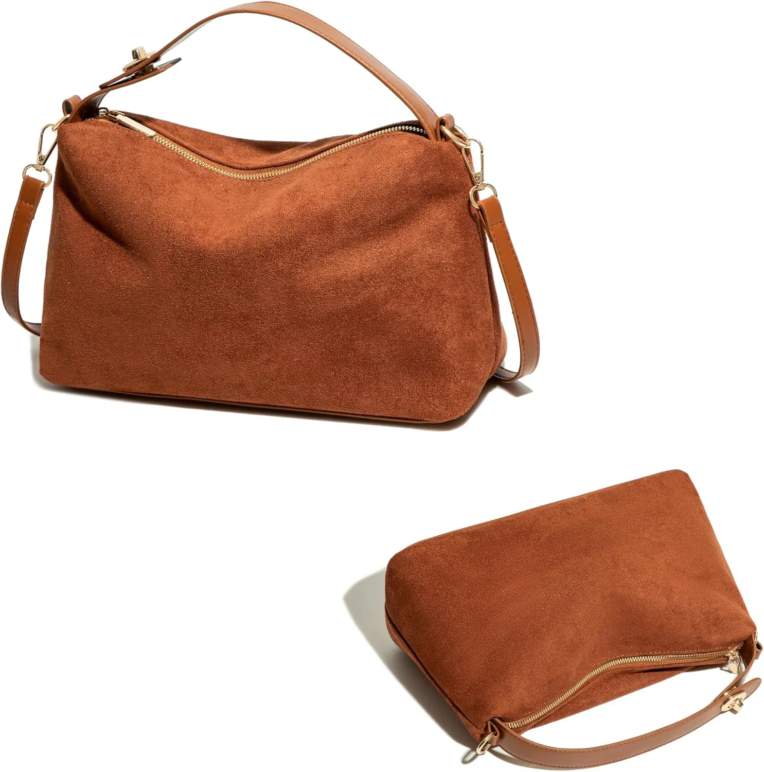 Women’s Vintage Suede Crescent Crossbody Bag, Adjustable Strap Shoulder Tote Purse