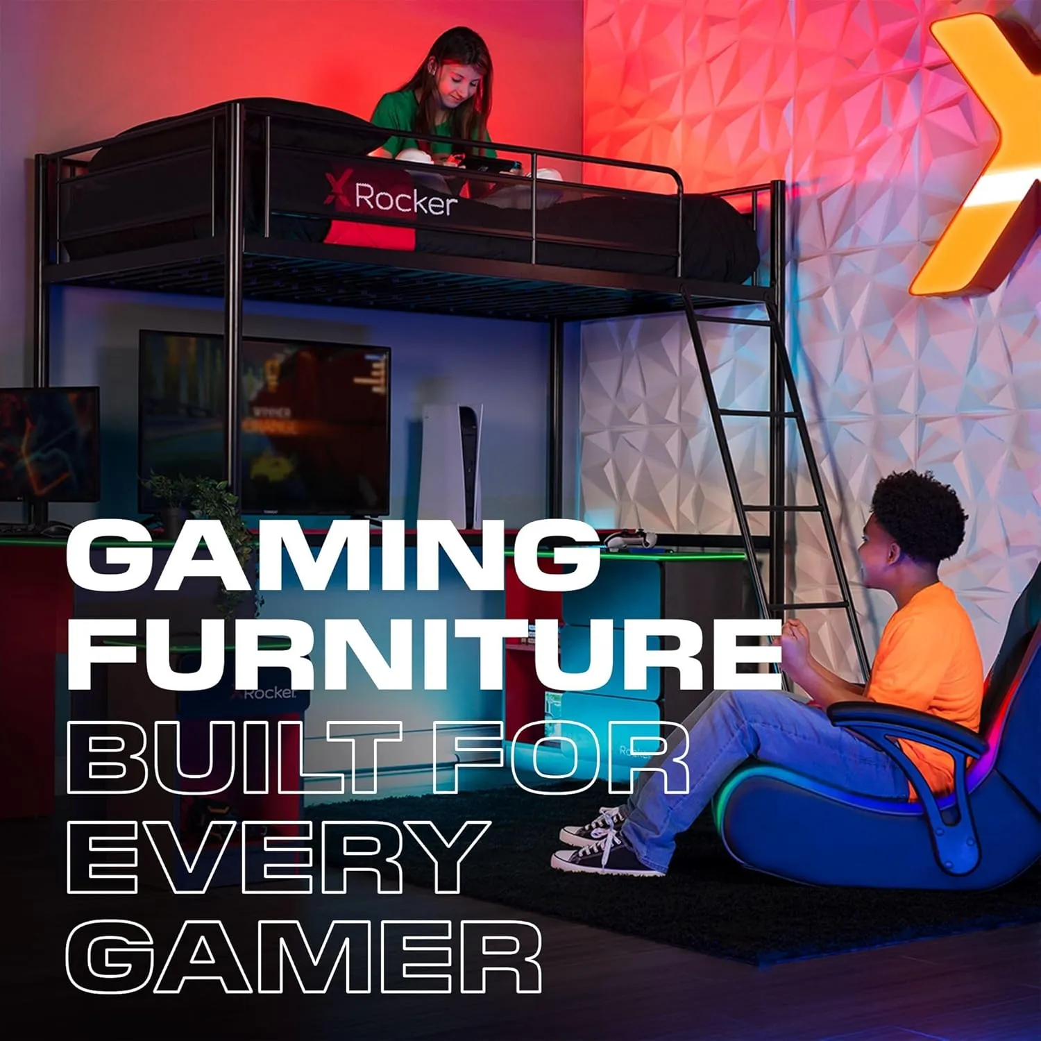 X Rocker Video Gaming Floor Rocker Chair, Built-in Audio Speakers, Foldable for Bedroom or Game Room, Gifts for Gamers, Boys Girls Teens 5-17