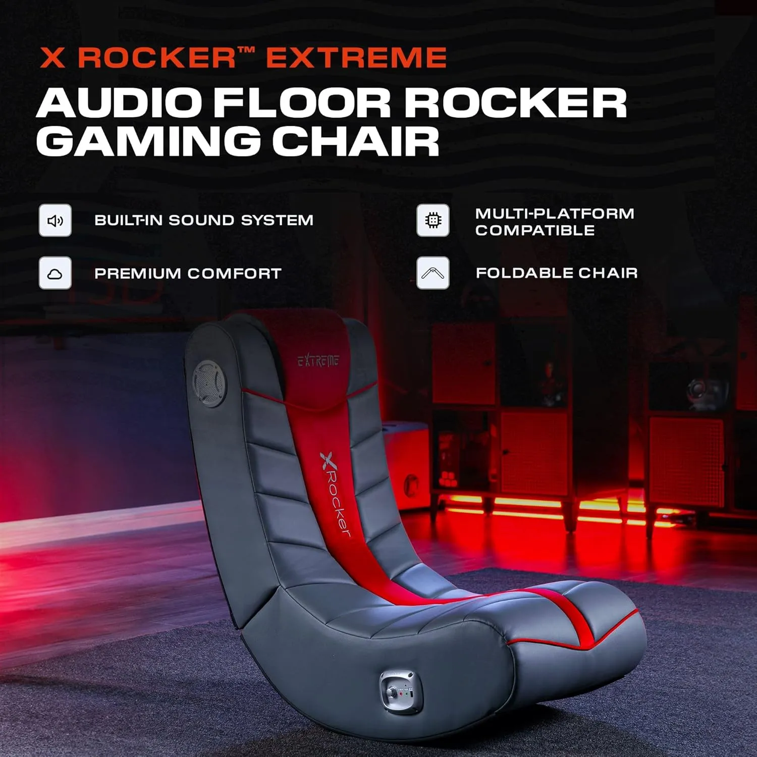 X Rocker Video Gaming Floor Rocker Chair, Built-in Audio Speakers, Foldable for Bedroom or Game Room, Gifts for Gamers, Boys Girls Teens 5-17