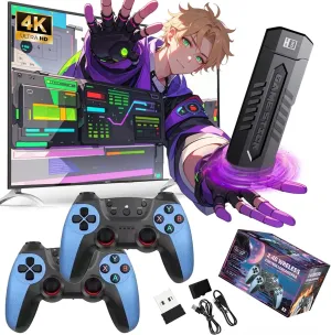 X2 Blue Retro Game Stick - 4K Retro Video Game Console 58000/40000/30000  Games,50/40/30  Emulators,HD Output,with 2 Wireless Controllers,Plug and Play,Home,TV/Computer,Gift for Men Husband (256G)