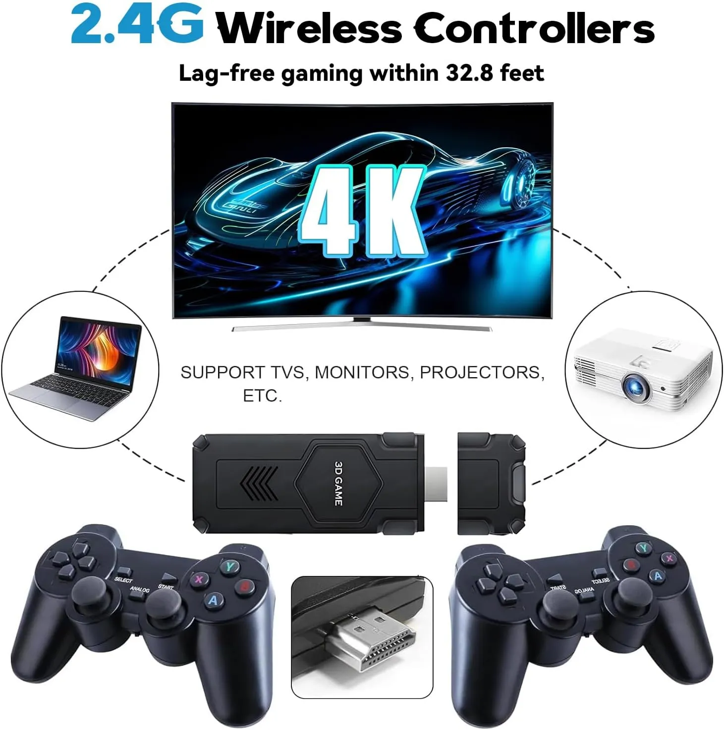 X2 Blue Retro Game Stick - 4K Retro Video Game Console 58000/40000/30000  Games,50/40/30  Emulators,HD Output,with 2 Wireless Controllers,Plug and Play,Home,TV/Computer,Gift for Men Husband (256G)