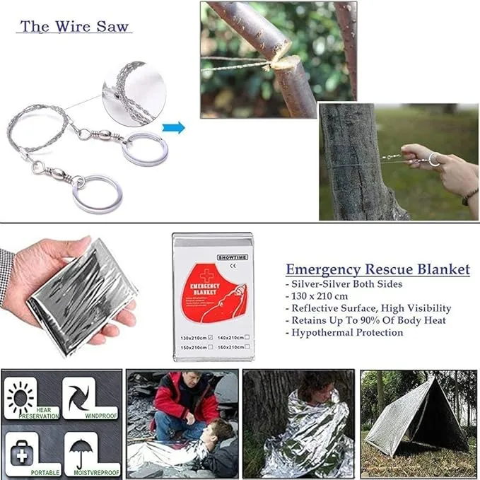 XUANLAN Emergency Survival Kit, Outdoor Survival Gear Tool with Survival Bracelet, Fire Starter, Whistle, Wood Cutter, Water Bottle Clip, Pen