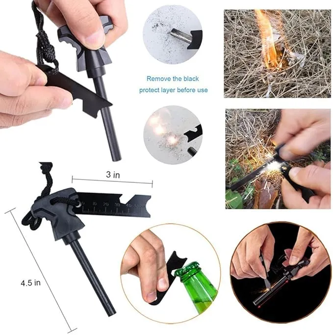 XUANLAN Emergency Survival Kit, Outdoor Survival Gear Tool with Survival Bracelet, Fire Starter, Whistle, Wood Cutter, Water Bottle Clip, Pen