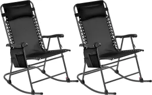 Yaheetech 26in Rocking Chair Outdoor Zero Gravity Folding Chairs Rocking Chairs Foldable Outdoor Lounge Chair for Outside Lawn with Cupholder/Pillow Ergonomic Design for Rest, Black, Set of 2