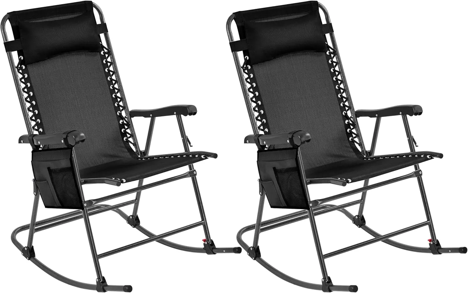 Yaheetech 26in Rocking Chair Outdoor Zero Gravity Folding Chairs Rocking Chairs Foldable Outdoor Lounge Chair for Outside Lawn with Cupholder/Pillow Ergonomic Design for Rest, Black, Set of 2