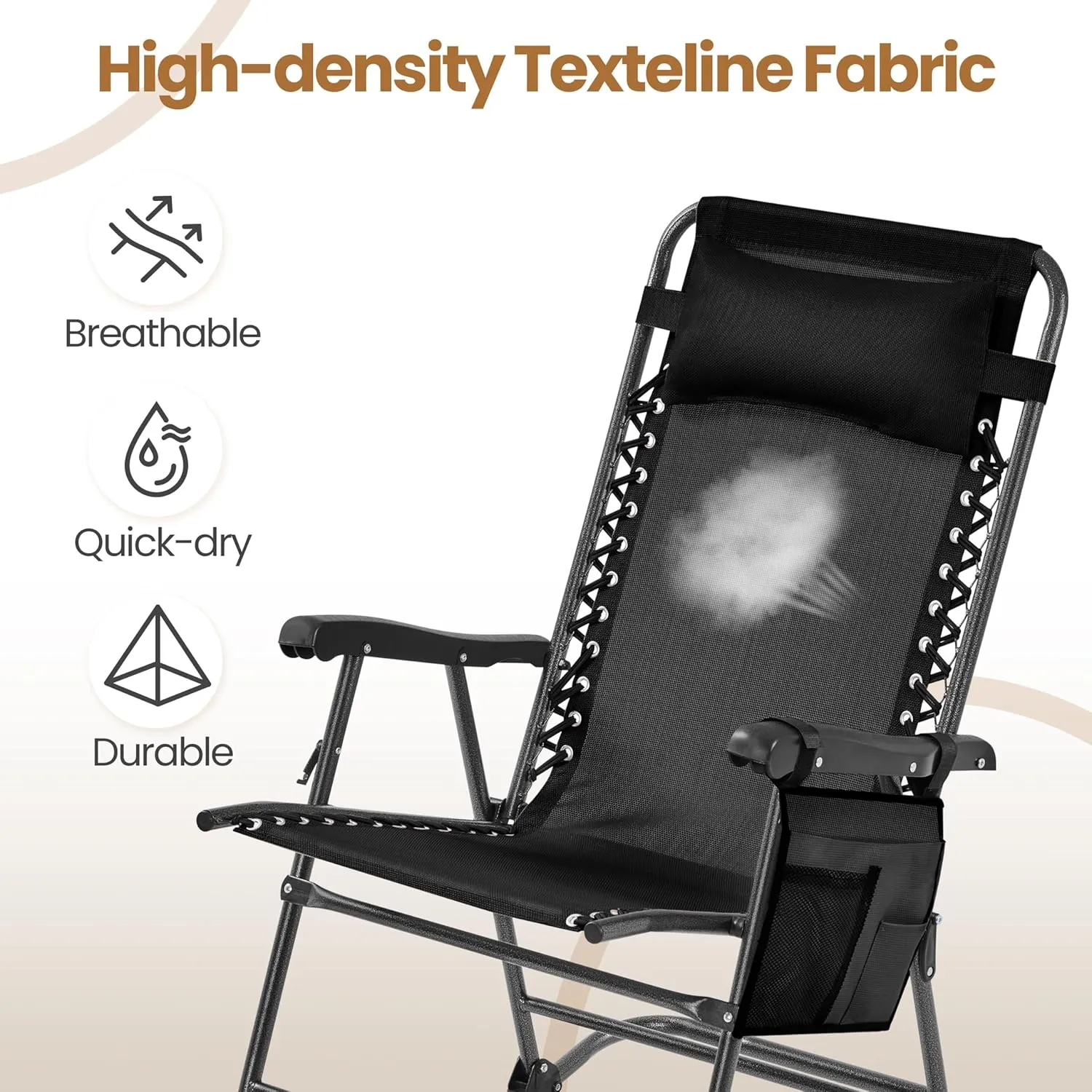 Yaheetech 26in Rocking Chair Outdoor Zero Gravity Folding Chairs Rocking Chairs Foldable Outdoor Lounge Chair for Outside Lawn with Cupholder/Pillow Ergonomic Design for Rest, Black, Set of 2