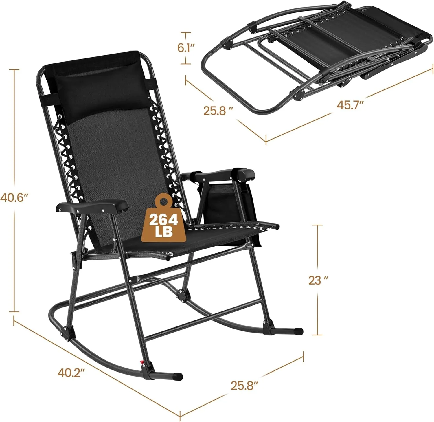 Yaheetech 26in Rocking Chair Outdoor Zero Gravity Folding Chairs Rocking Chairs Foldable Outdoor Lounge Chair for Outside Lawn with Cupholder/Pillow Ergonomic Design for Rest, Black, Set of 2