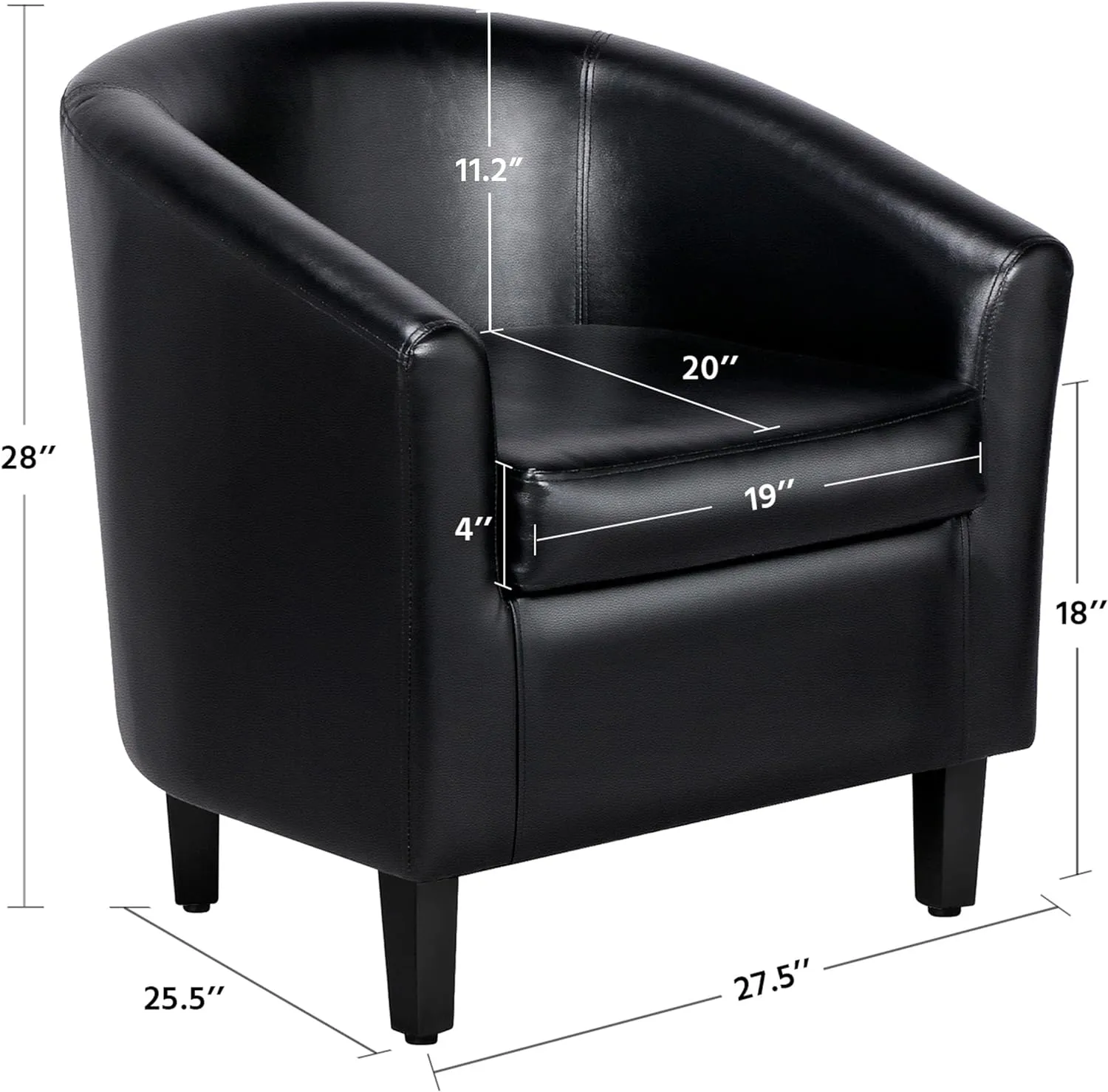 Yaheetech Barrel Chair, Faux Leather Accent Chair, Leather Armchair Club Chair with Soft Padded and Sturdy Legs for Living Room/Bedroom/Study/Waiting Room, Black