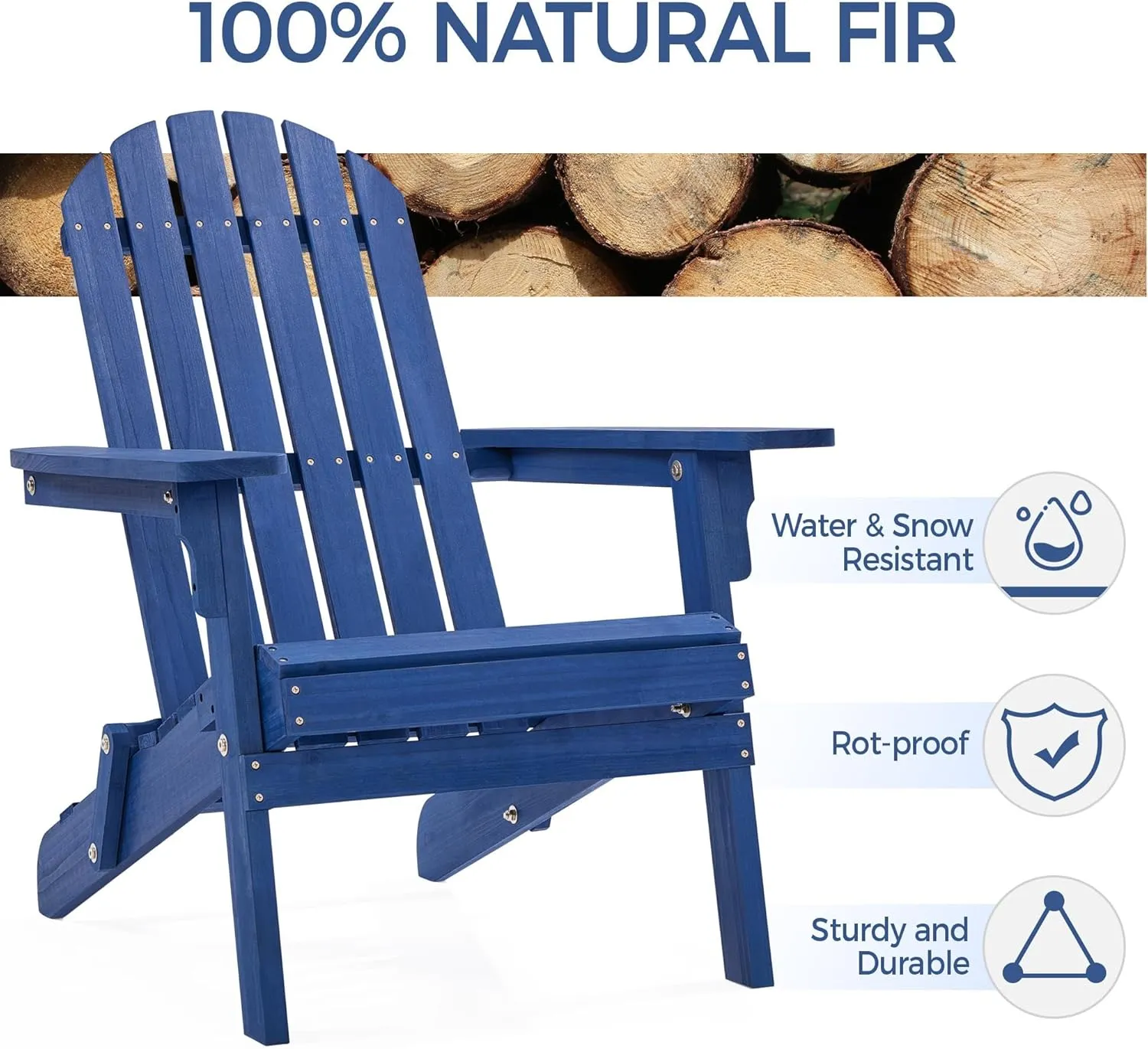 Yaheetech Folding Adirondack Chair Set of 2 Outdoor, 300LBS Solid Wood Garden Chair Weather Resistant, Fire Pit Lounge Chairs for Garden/Yard/Patio/Lawn, Blue