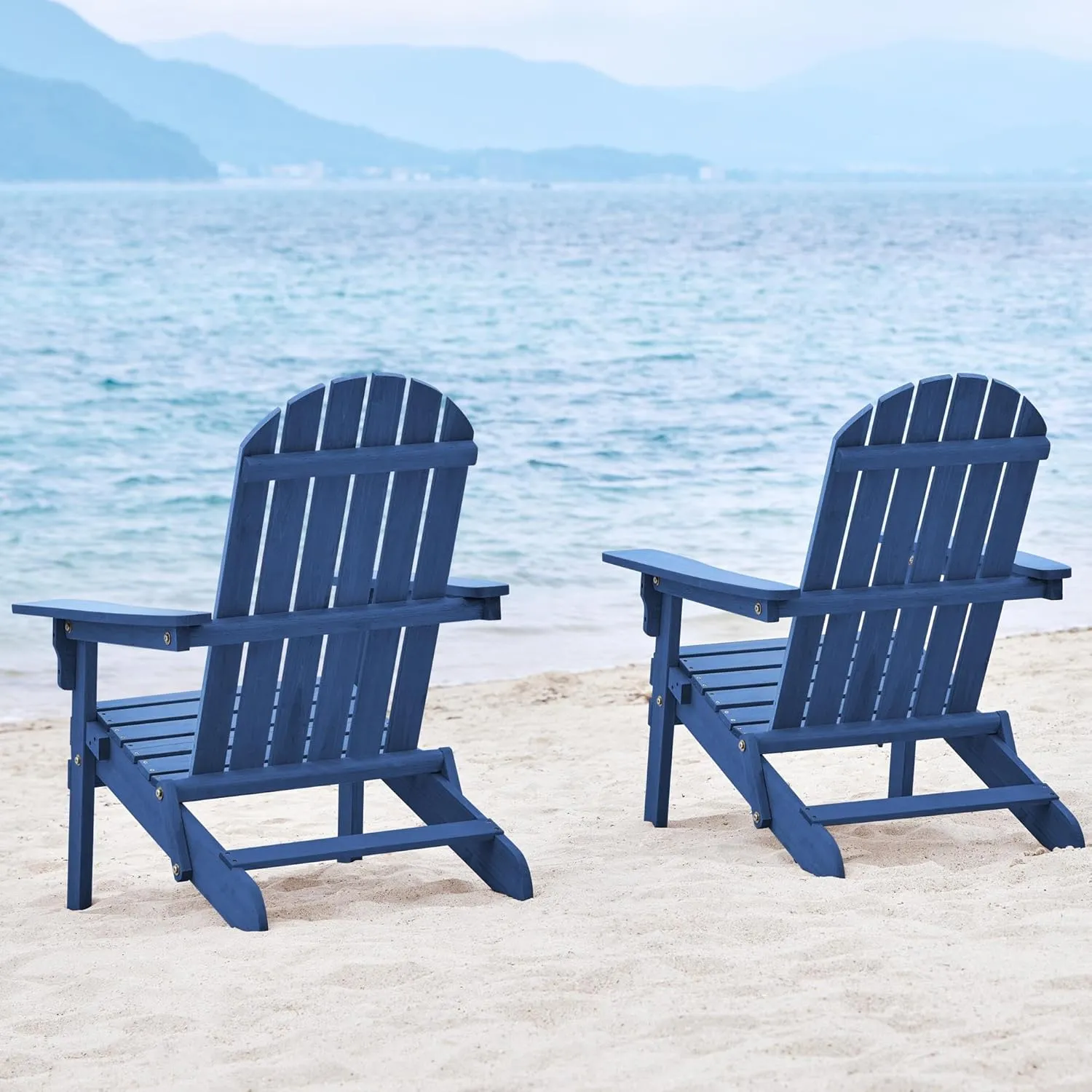 Yaheetech Folding Adirondack Chair Set of 2 Outdoor, 300LBS Solid Wood Garden Chair Weather Resistant, Fire Pit Lounge Chairs for Garden/Yard/Patio/Lawn, Blue