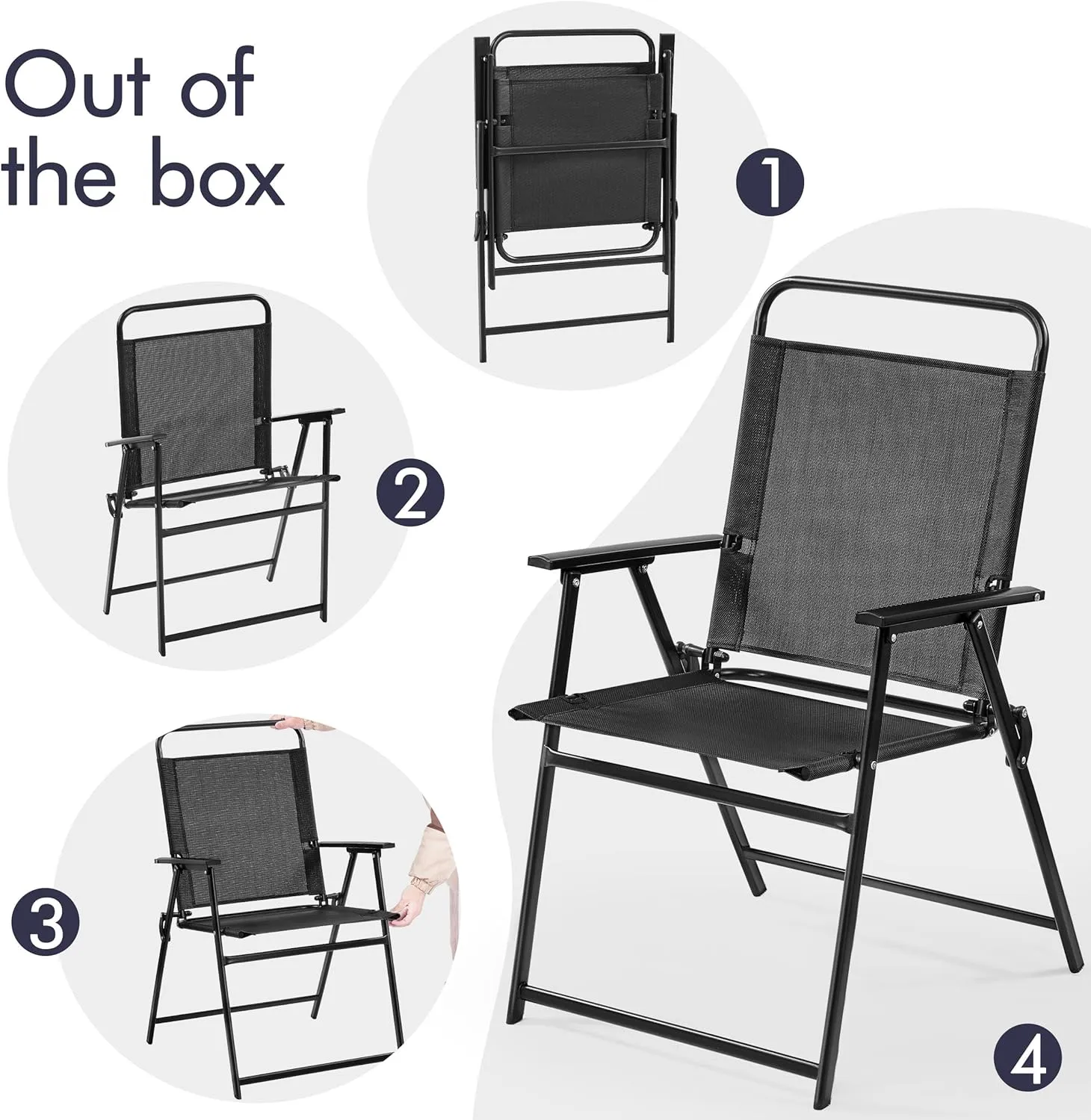 Yaheetech Outdoor Patio Chairs Set of 2, Folding Patio Chairs with Metal Frame, Armrests, Portable Dining Chairs for Camping, Lawn, Garden and Porch, Black