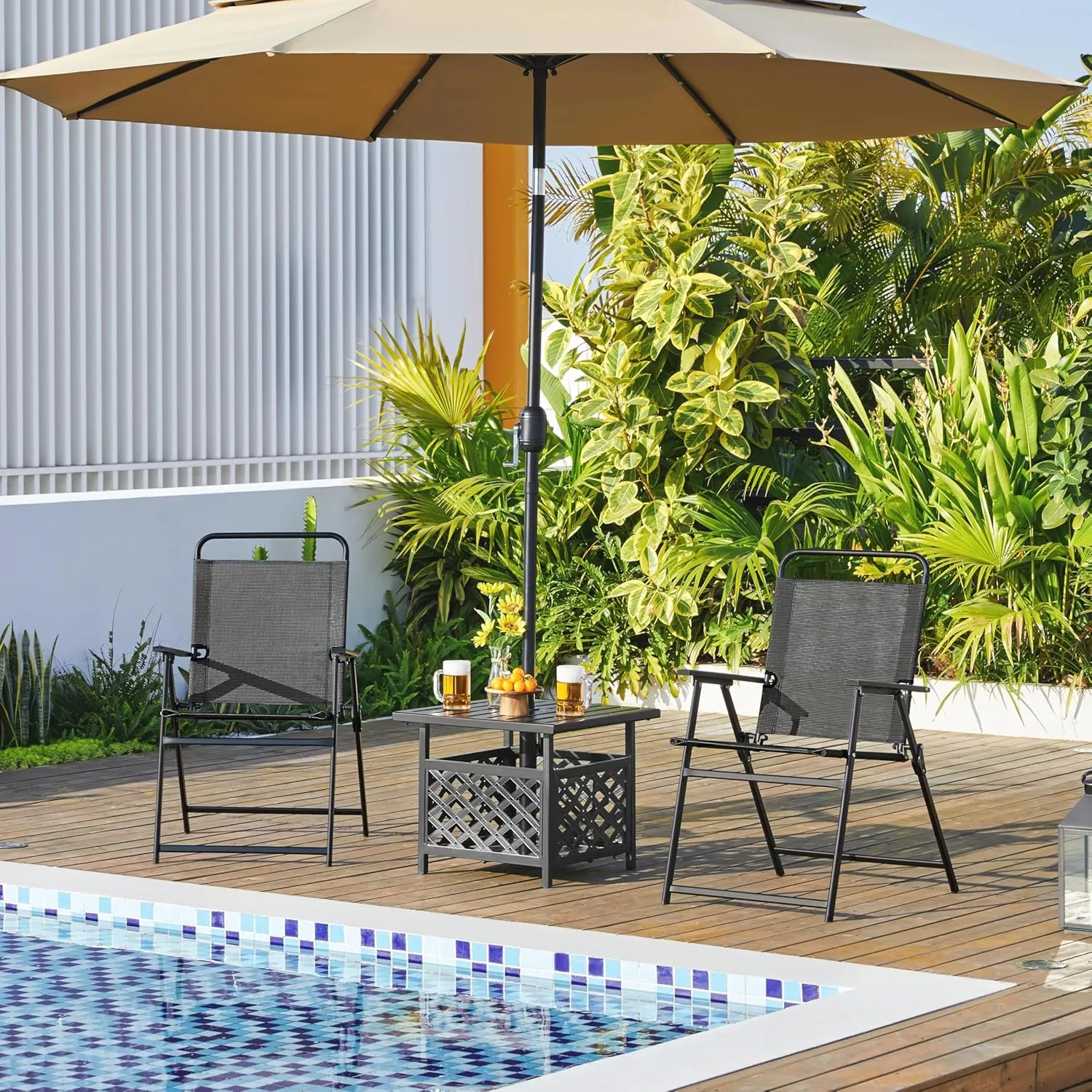 Yaheetech Outdoor Patio Chairs Set of 2, Folding Patio Chairs with Metal Frame, Armrests, Portable Dining Chairs for Camping, Lawn, Garden and Porch, Black