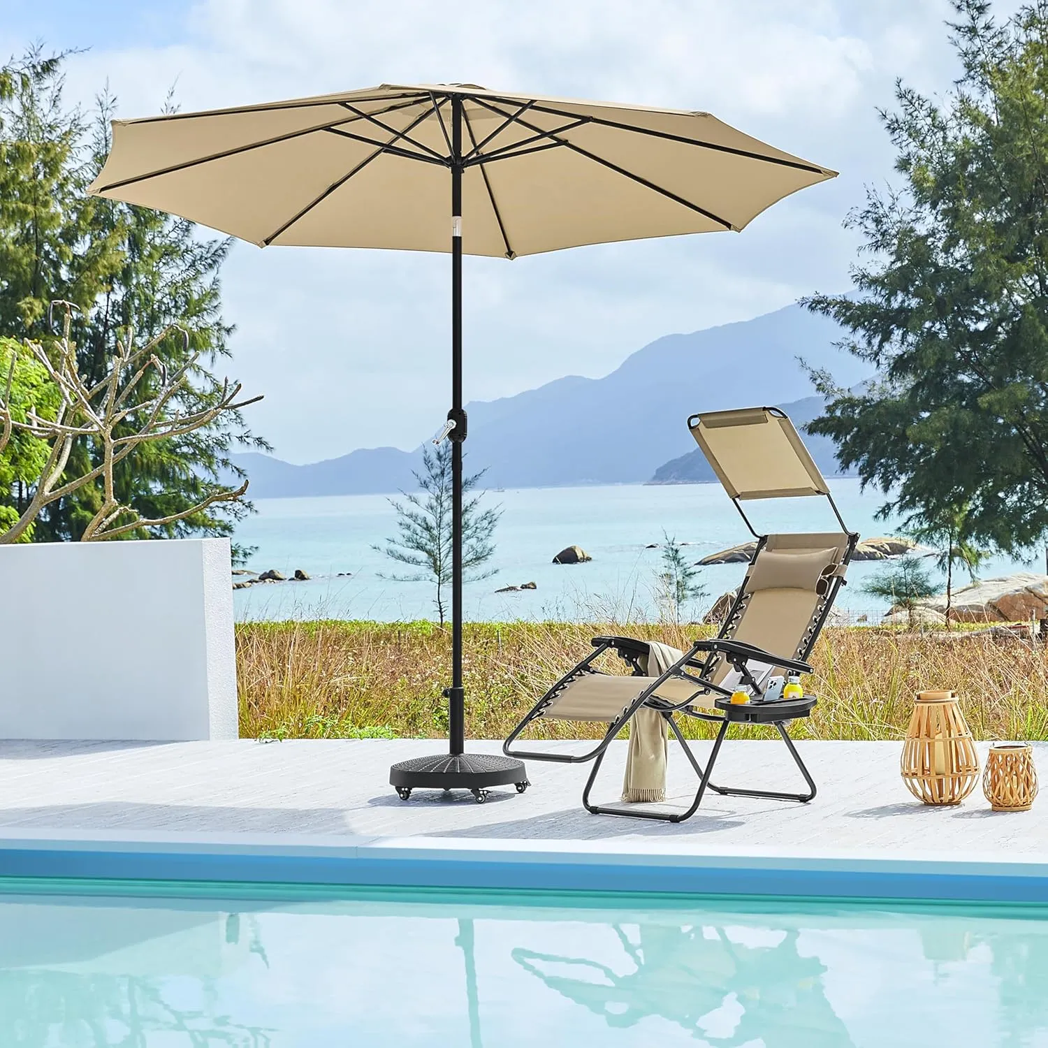 Yaheetech Outdoor Zero Gravity Chair Foldable Recliner Adjustable Patio Lounge w/Canopy Shade, Side Cup Holder Tray, Carry Strap for Garden Beach Lawn Deck Beige/1
