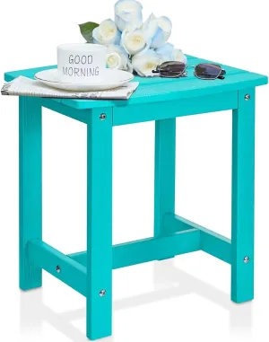 Y&M Outdoor Side Table, HIPS Adirondack Small Single Table, Waterproof Square Outside Table, Balcony Modern End Tables for Patio, Pool, Beach, Porch, Deck, Indoor or Outdoor Use, Aruba Blue