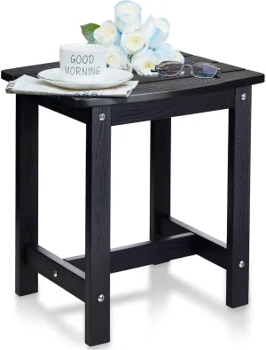 Y&M Outdoor Side Table, HIPS Adirondack Small Single Table, Waterproof Square Outside Table, Balcony Modern End Tables for Patio, Pool, Beach, Porch, Deck, Indoor or Outdoor Use, Black