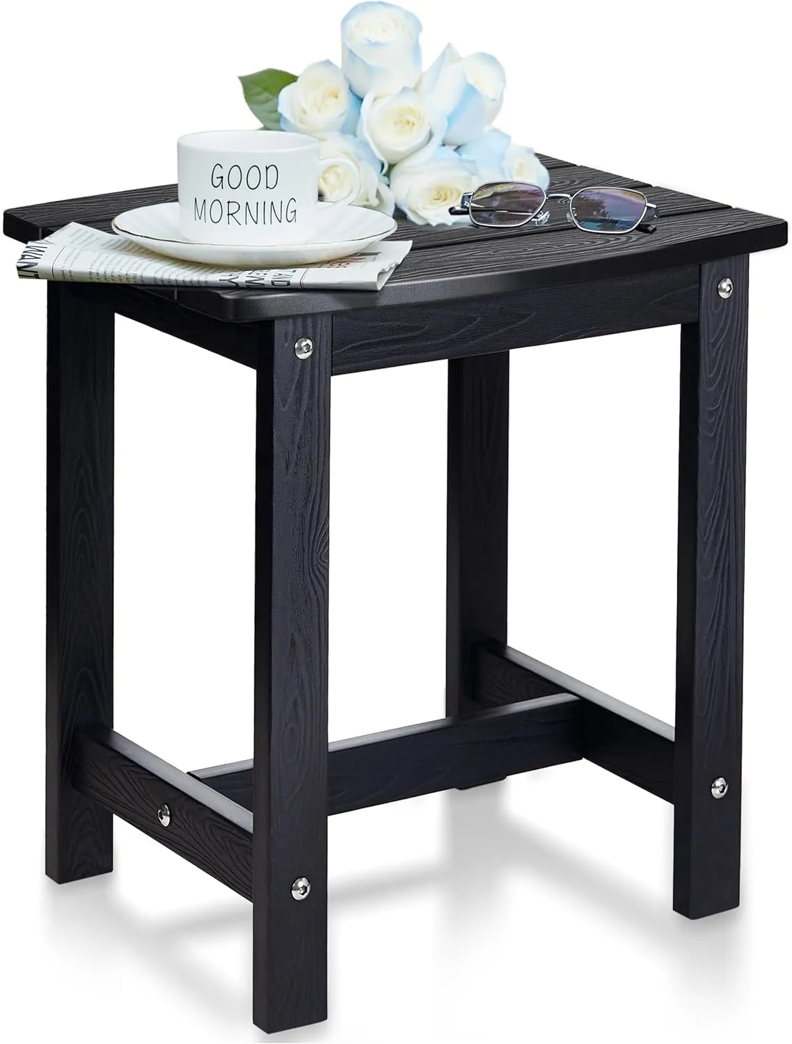 Y&M Outdoor Side Table, HIPS Adirondack Small Single Table, Waterproof Square Outside Table, Balcony Modern End Tables for Patio, Pool, Beach, Porch, Deck, Indoor or Outdoor Use, Black