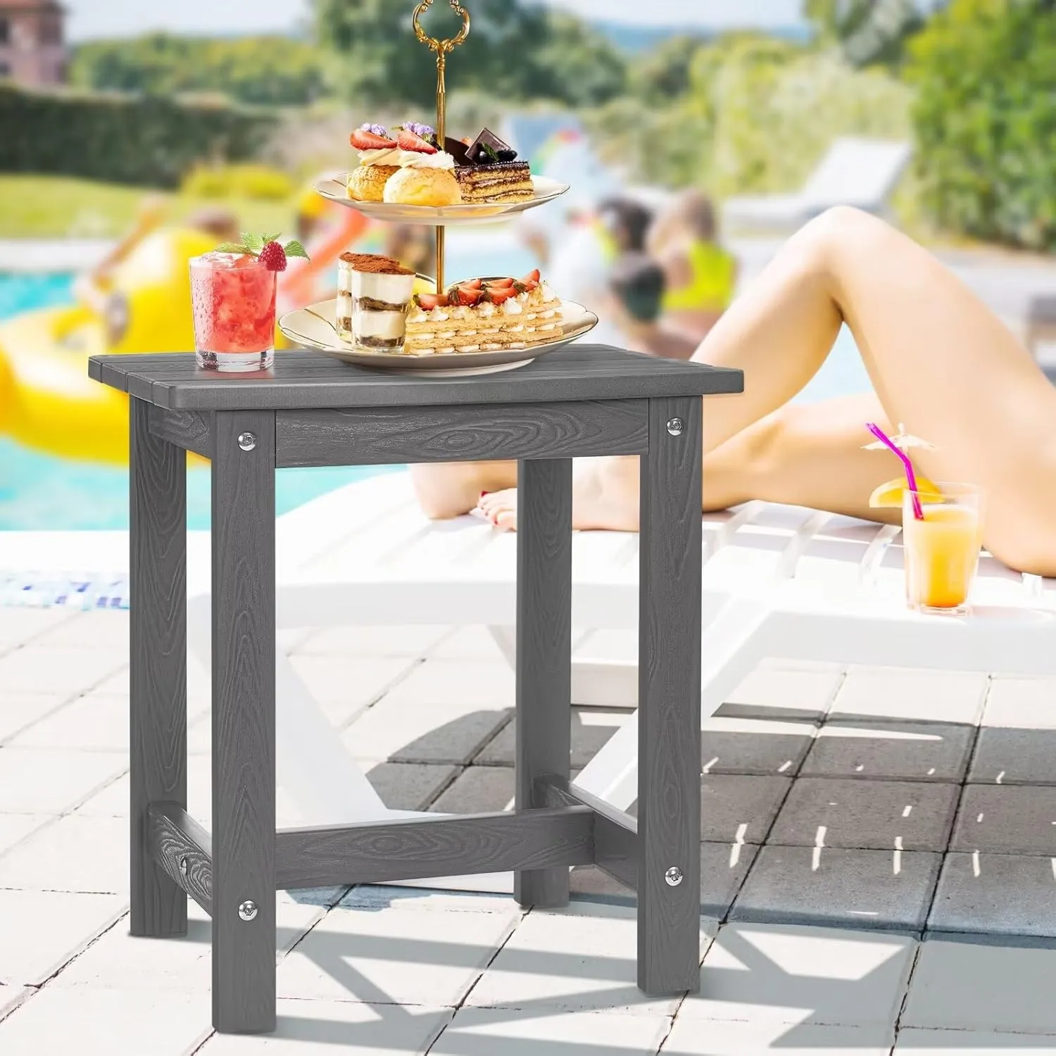 Y&M Outdoor Side Table, HIPS Adirondack Small Single Table, Waterproof Square Outside Table, Balcony Modern End Tables for Patio, Pool, Beach, Porch, Deck, Indoor or Outdoor Use, Dark Gray