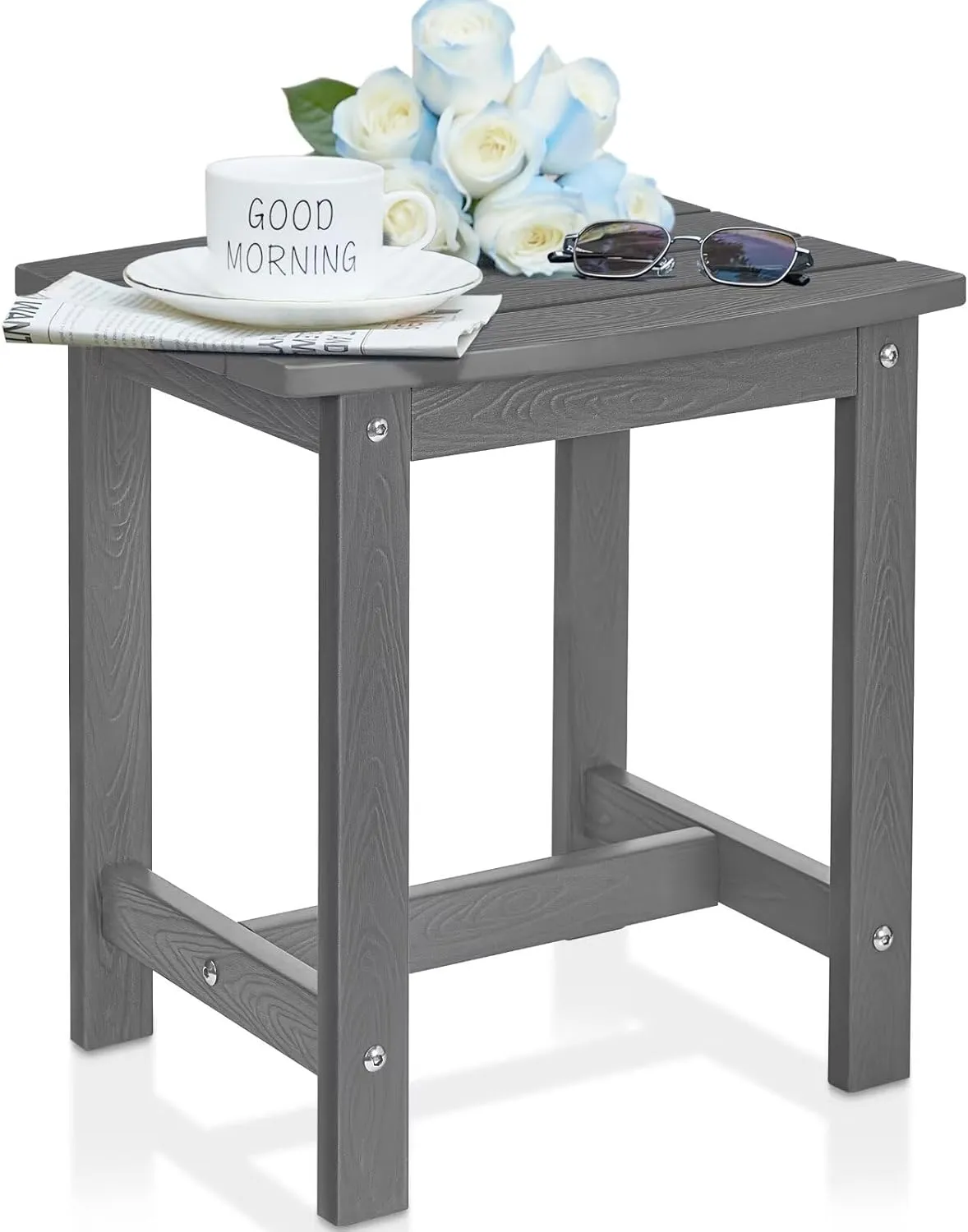 Y&M Outdoor Side Table, HIPS Adirondack Small Single Table, Waterproof Square Outside Table, Balcony Modern End Tables for Patio, Pool, Beach, Porch, Deck, Indoor or Outdoor Use, Dark Gray