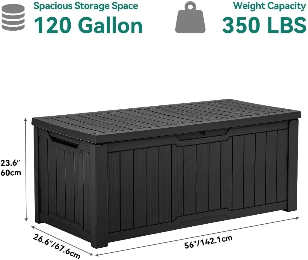YITAHOME 120 Gallon Outdoor Storage Deck Box, Large Resin Patio Storage for Outdoor Pillows, Garden Tools and Pool-Supplies, Waterproof, Lockable (Black)