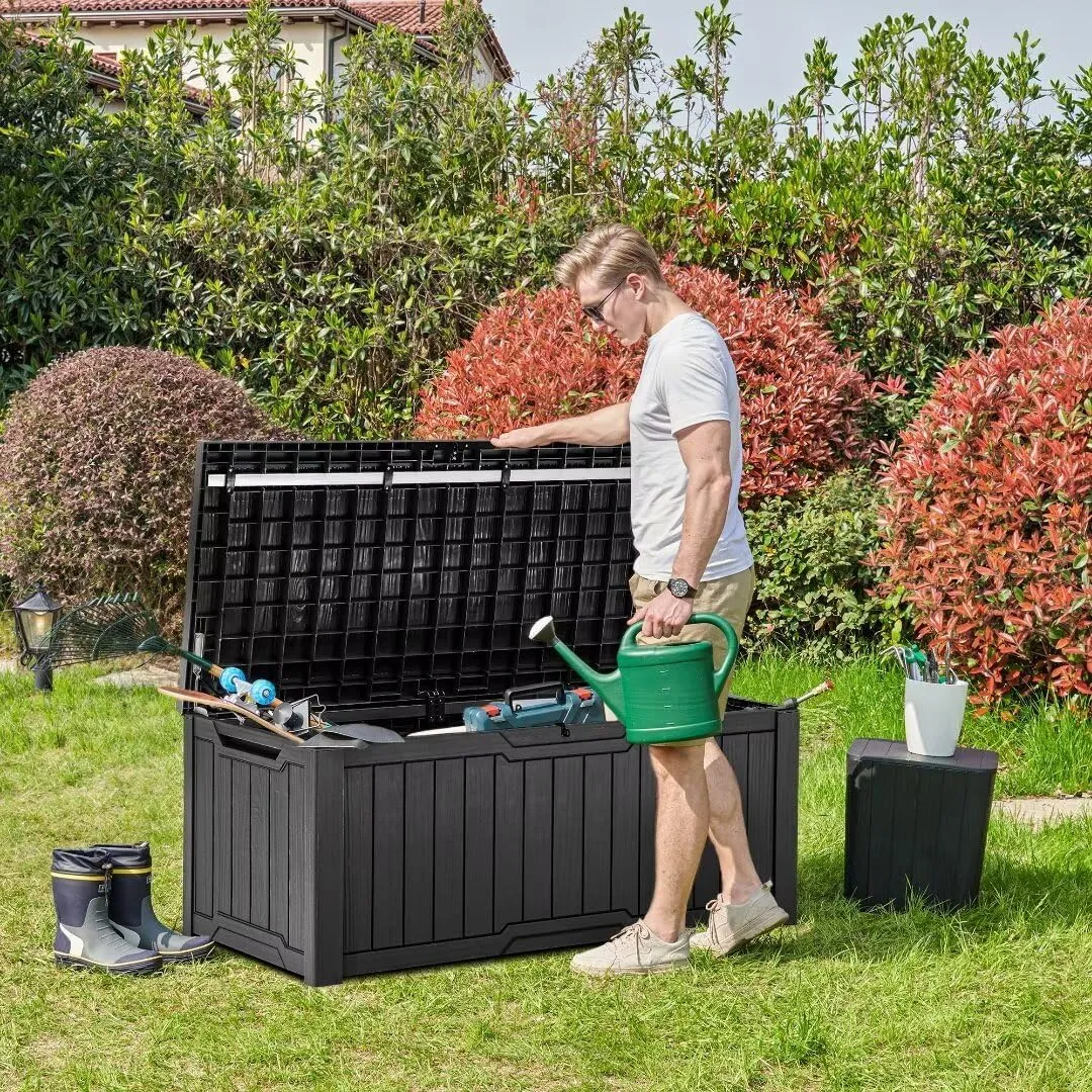 YITAHOME 120 Gallon Outdoor Storage Deck Box, Large Resin Patio Storage for Outdoor Pillows, Garden Tools and Pool-Supplies, Waterproof, Lockable (Black)
