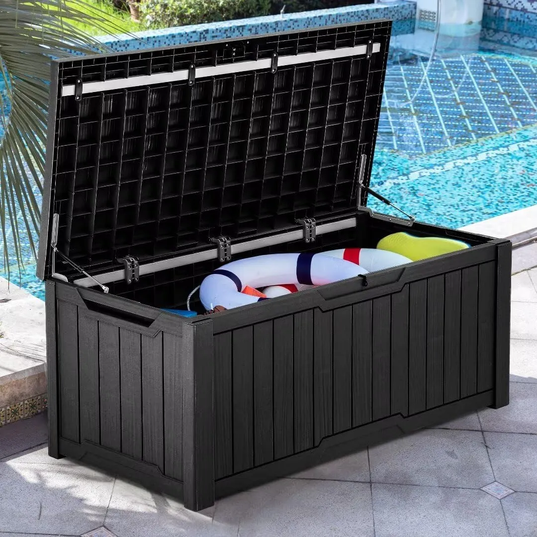 YITAHOME 120 Gallon Outdoor Storage Deck Box, Large Resin Patio Storage for Outdoor Pillows, Garden Tools and Pool-Supplies, Waterproof, Lockable (Black)