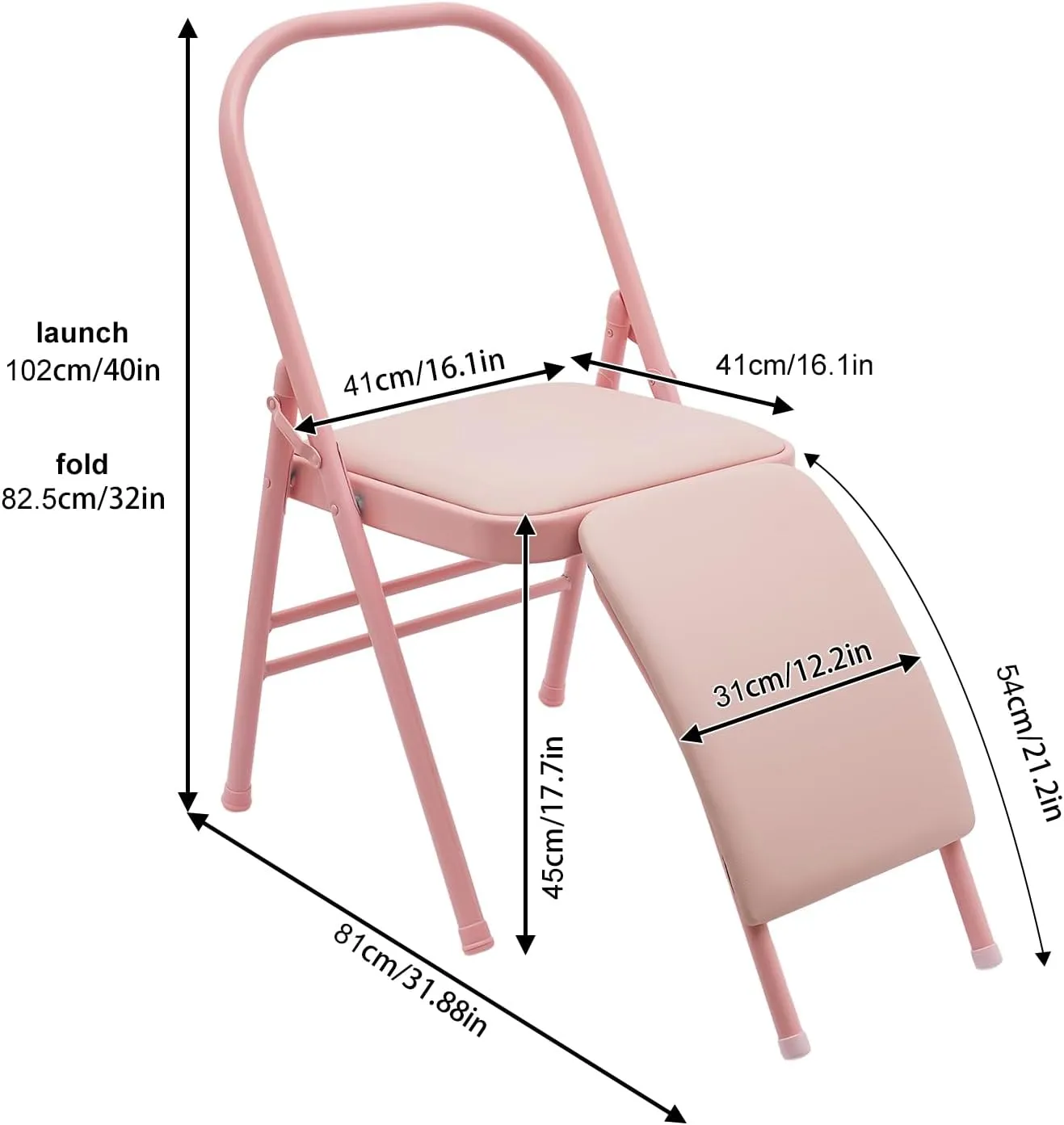 Yoga Auxiliary Chair, Foldable Balance Handstand Training Tool Yoga Equipment Yoga Stretch Chair with Lumbar Back Support for Home Fitness & Stress Relief (Pink)