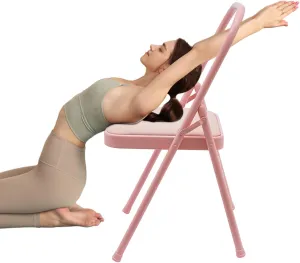 Yoga Auxiliary Chair, Foldable Balance Handstand Training Tool Yoga Equipment Yoga Stretch Chair with Lumbar Back Support for Home Fitness & Stress Relief (Pink)