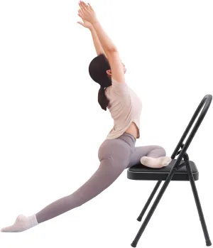 Yoga Auxiliary Chair, Foldable Yoga Chair with Lumbar Back Support, Balance Handstand Training Tool, Portable Practice Balance Equipment for Yoga Studio, Home Fitness, Outdoor Space (Black)