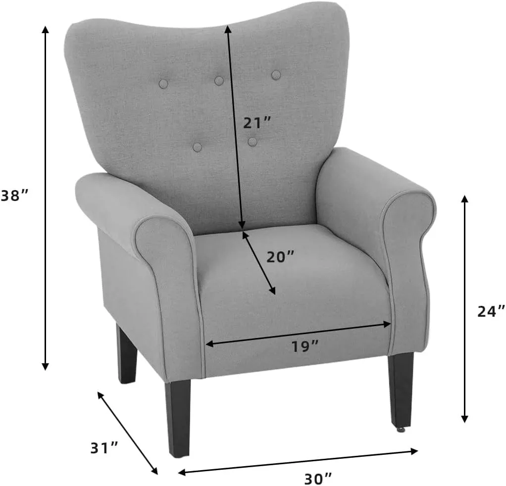 YOLENY Modern Accent Chair,High Back Armchair,Upholstered Fabric Button Single Sofa with Wooden Legs for Living Room,Bedroom,Club,Grey