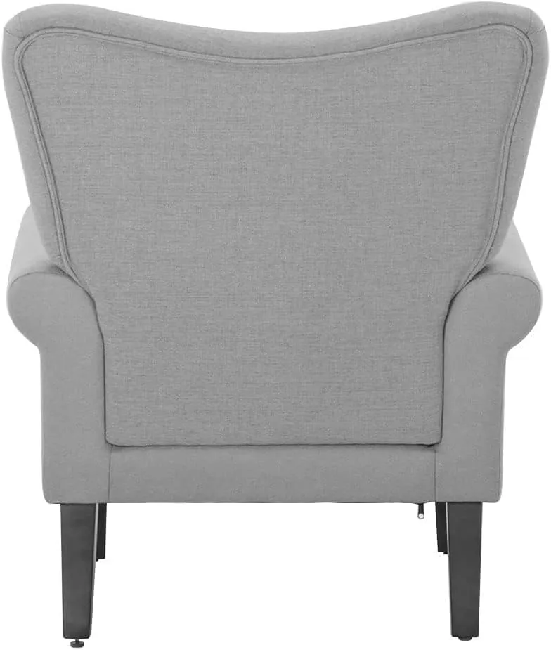 YOLENY Modern Accent Chair,High Back Armchair,Upholstered Fabric Button Single Sofa with Wooden Legs for Living Room,Bedroom,Club,Grey