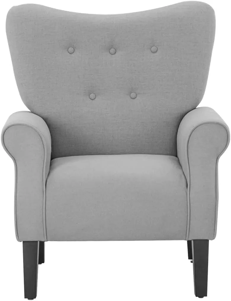 YOLENY Modern Accent Chair,High Back Armchair,Upholstered Fabric Button Single Sofa with Wooden Legs for Living Room,Bedroom,Club,Grey