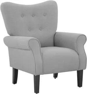 YOLENY Modern Accent Chair,High Back Armchair,Upholstered Fabric Button Single Sofa with Wooden Legs for Living Room,Bedroom,Club,Grey